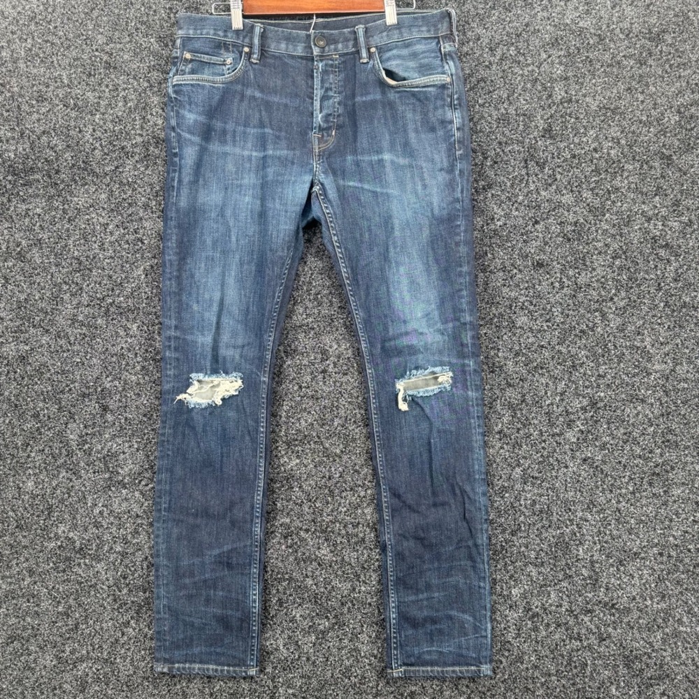 AllSaints Cigarette Slim Jeans Mens 33 Keiko Indigo Distressed Dark Wash Denim